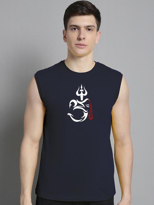 navy blue cotton chest print tshirt - 20906837 - Standard Image - 0