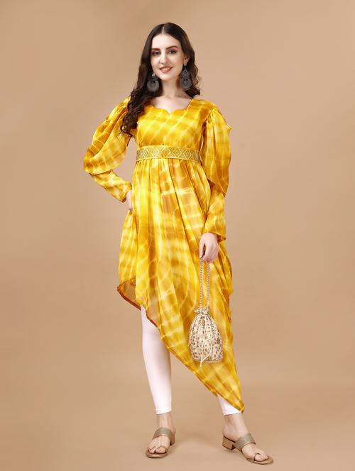 women leheriya printed asymmetric kurta - 20906849 -  Standard Image - 0