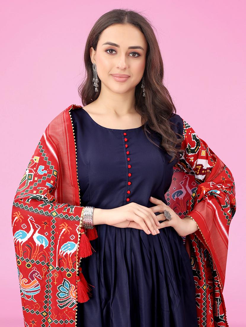 women blue round neck flared gown - 20911597 - Standard Image - 4