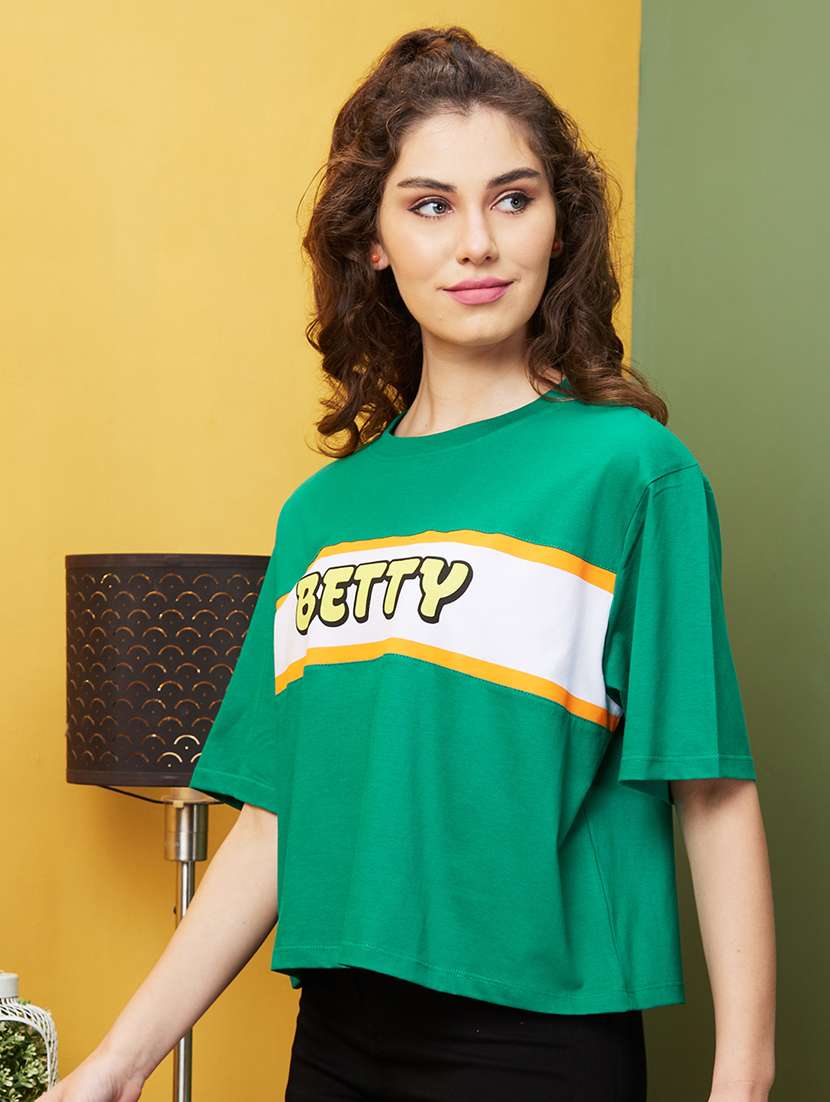 women typographic round neck boxy t-shirt - 20911608 -  Standard Image - 1