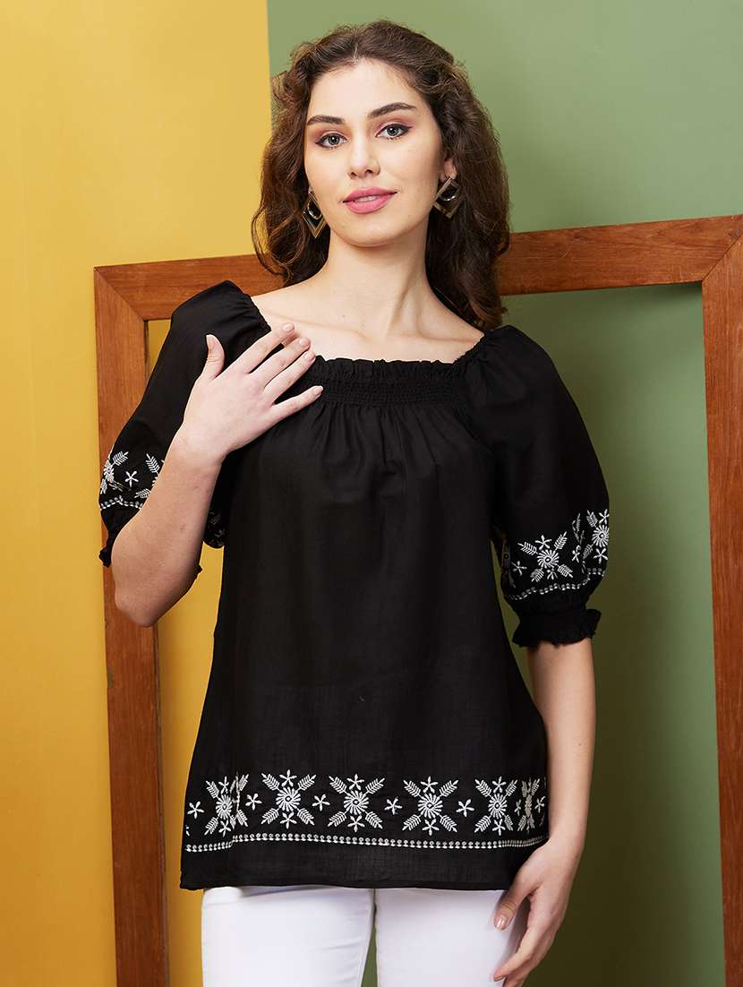 black embroidered regular tunic