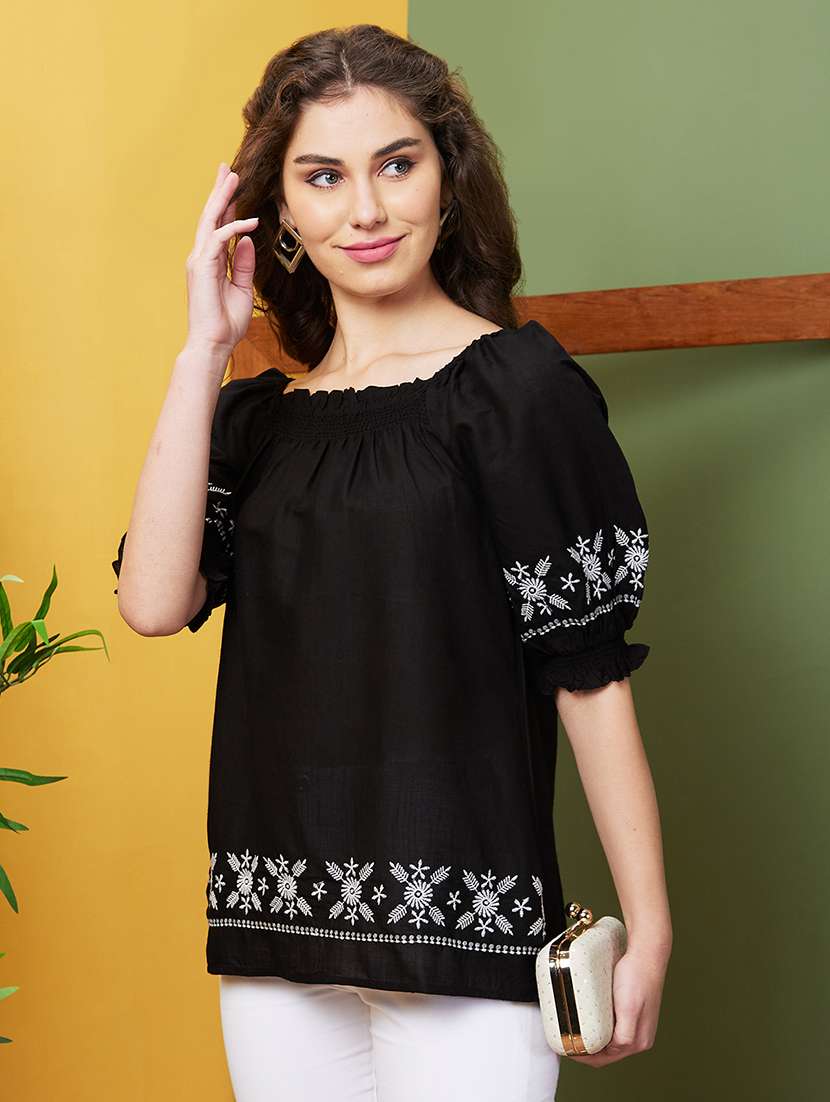 black embroidered regular tunic - 20911610 -  Standard Image - 1