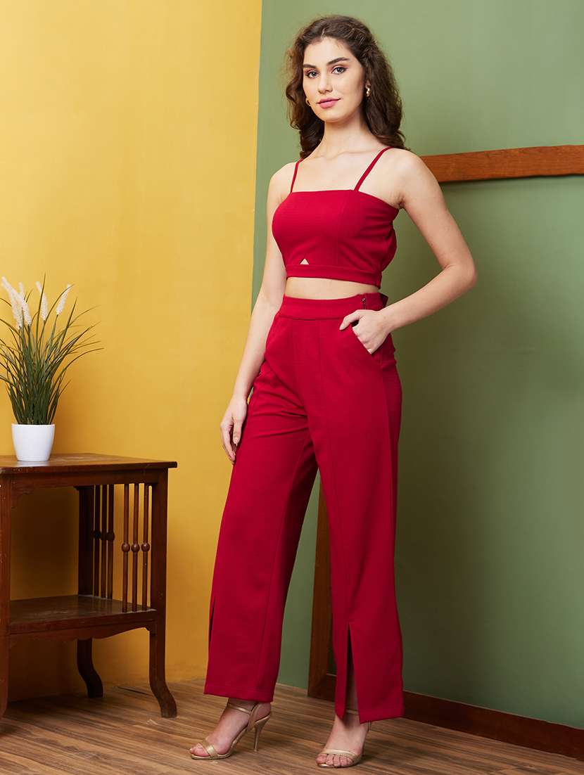 women solid top and trouser co-ord set - 20911637 -  Standard Image - 1