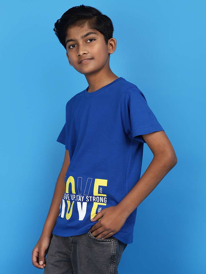 blue cotton typographic print t-shirt - 20911691 -  Standard Image - 1