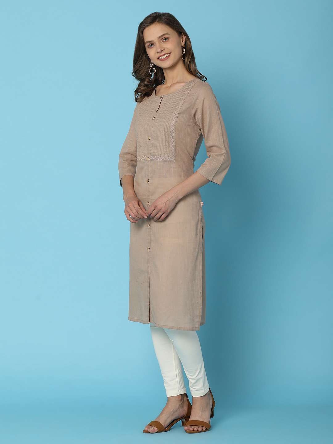 off white cotton spandex churidars & leggings - 20911723 - Standard Image - 4