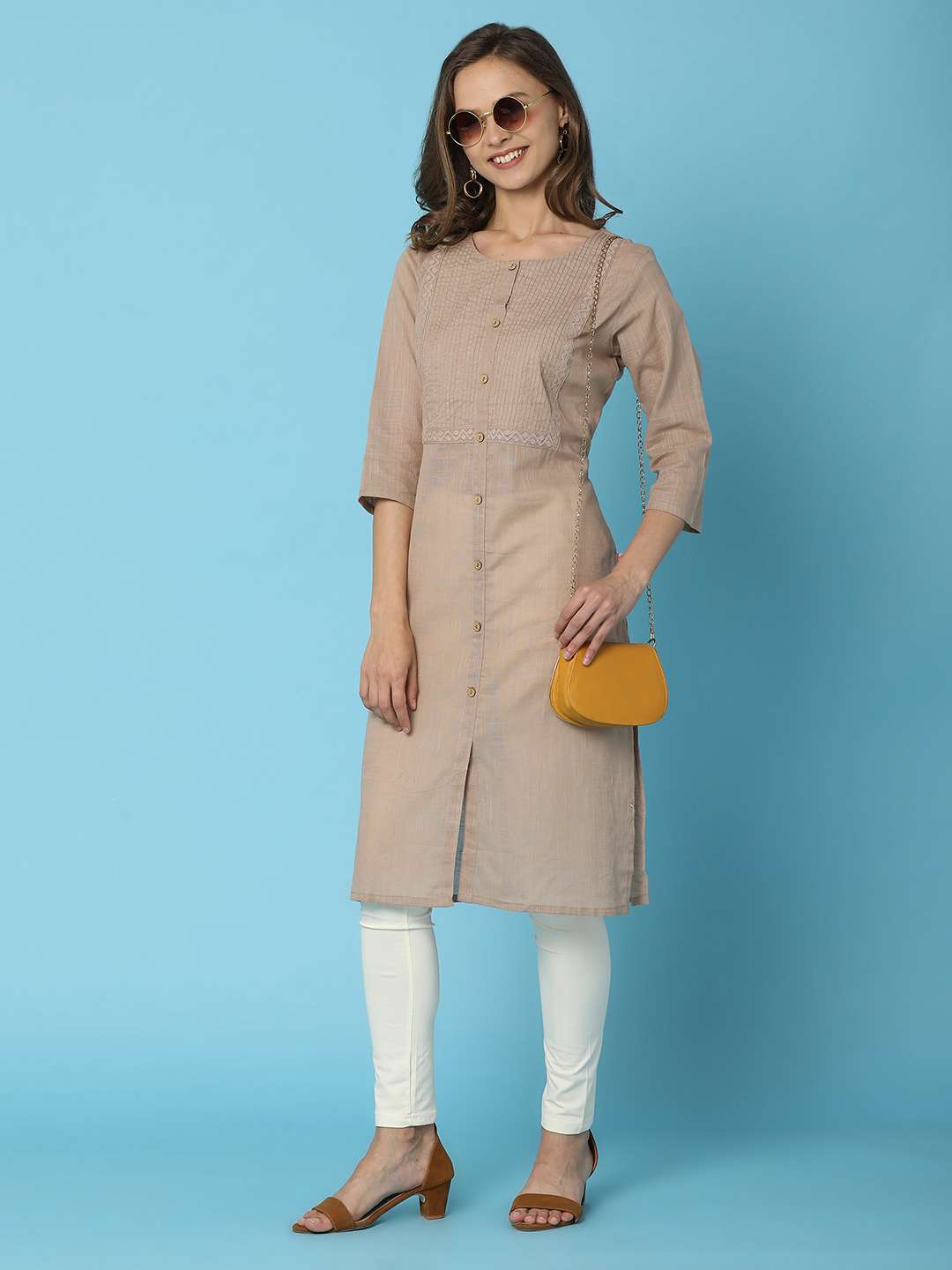 off white cotton spandex churidars & leggings - 20911723 - Standard Image - 6
