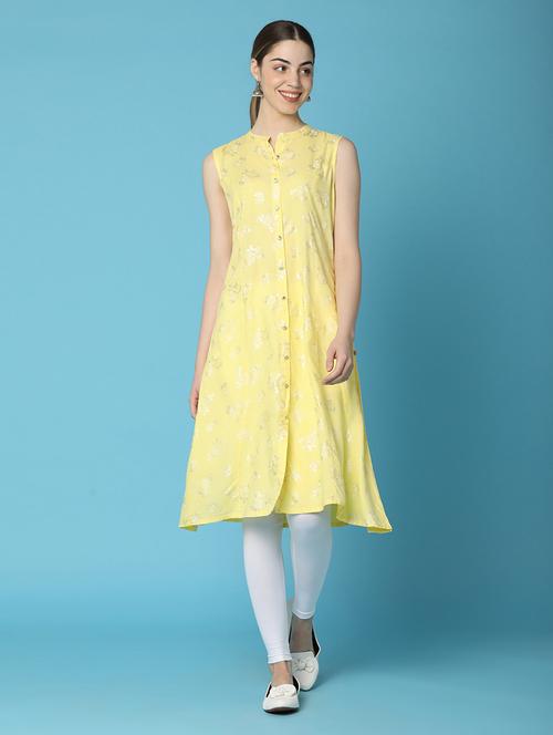 women yellow floral printed a-line kurta - 20911763 -  Standard Image - 0