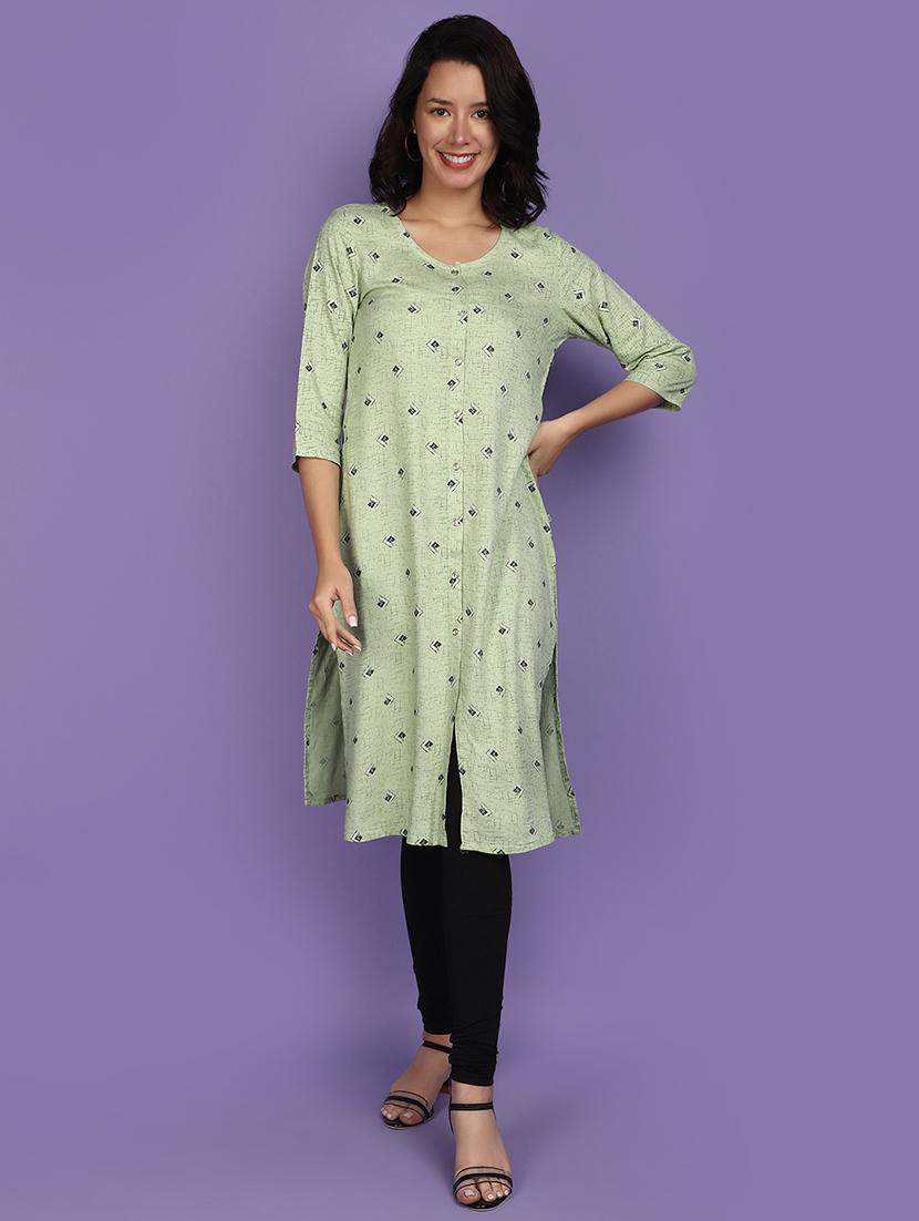 women green round neck straight kurta - 20911867 -  Zoom Image - 0