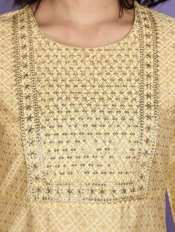 women yellow printed sequins detailed kurta & pant set - 20911893 -  Standard Image - 4