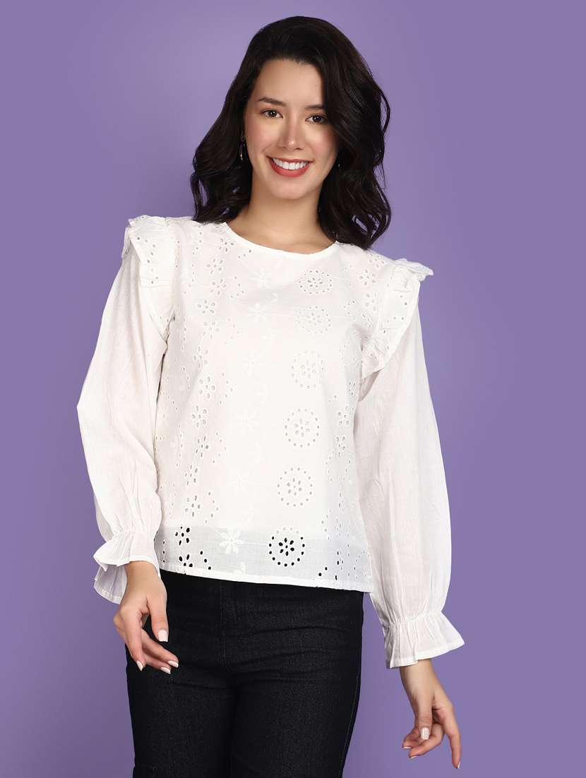 white cotton schiffli top