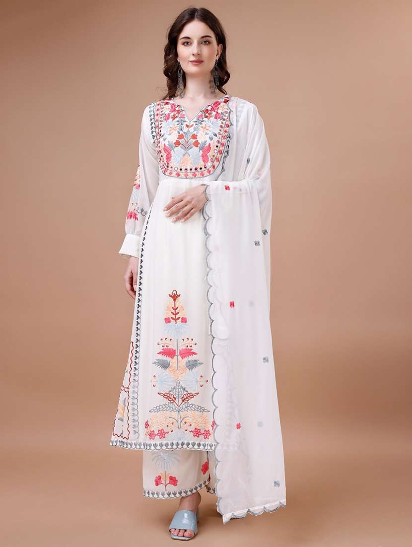 women white kurta palazzo set with dupatta