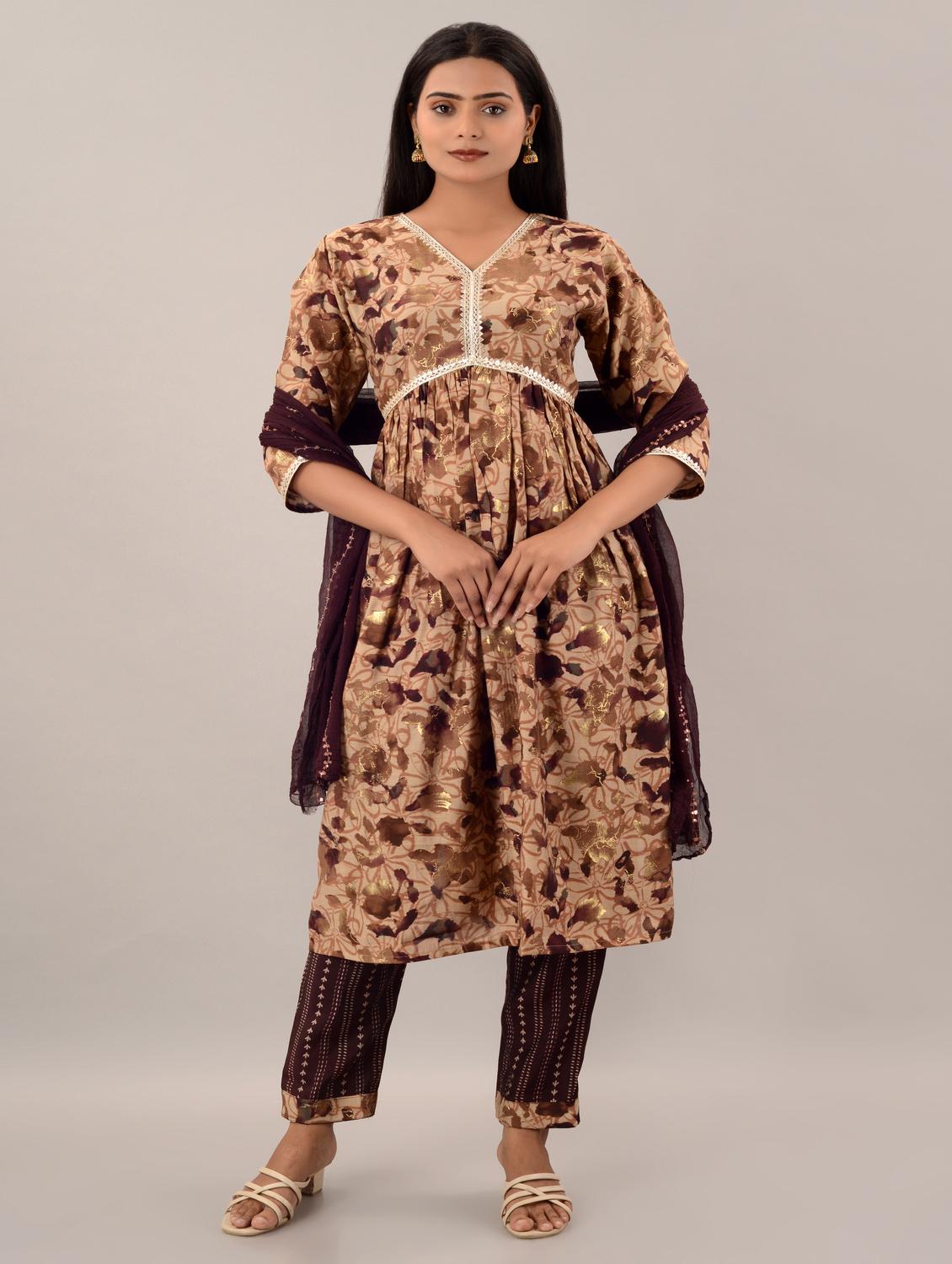 women beige v neck kurta pant set with dupatta - 20912152 - Standard Image - 1