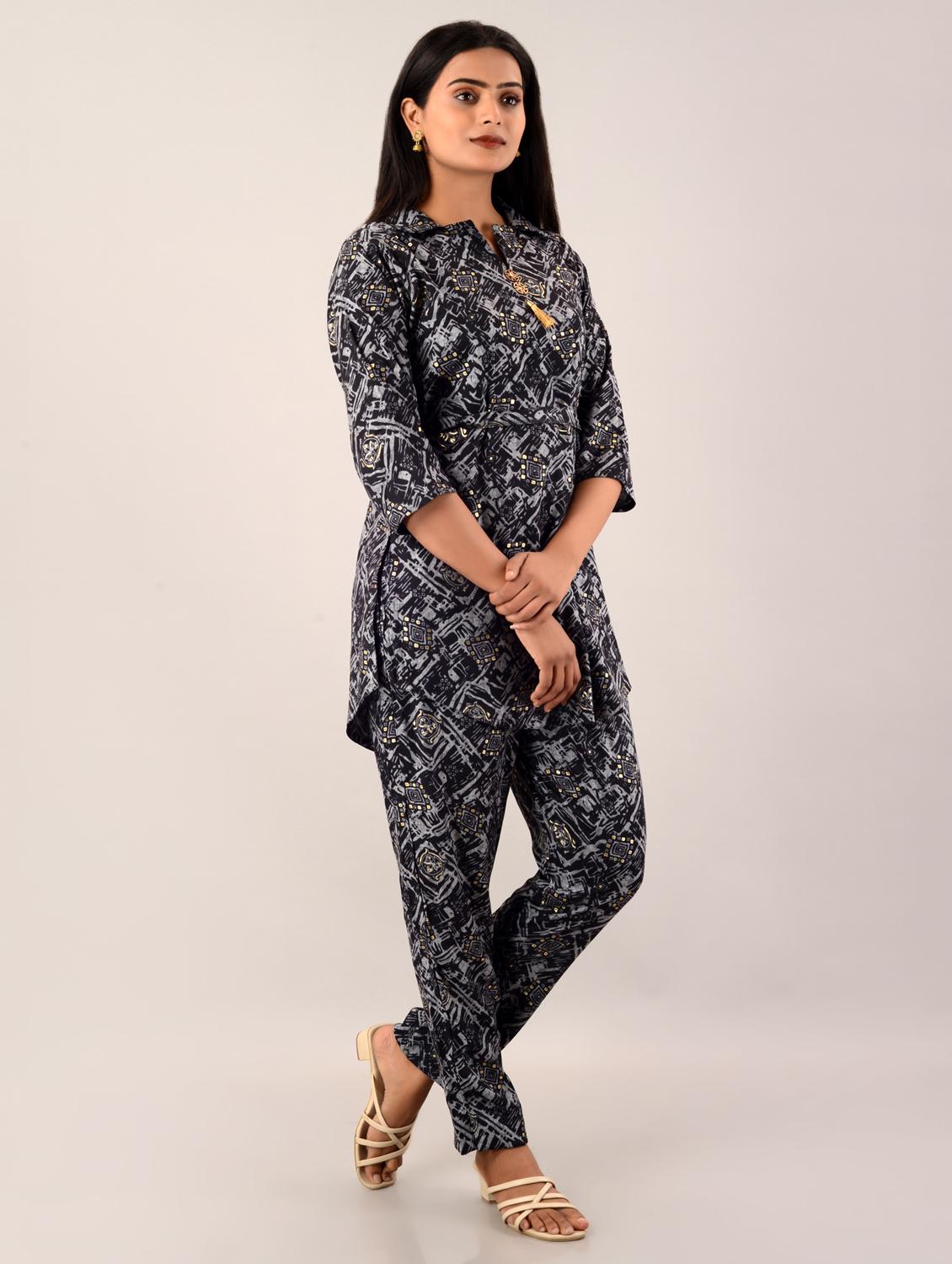women grey foil print co-ord sets - 20912156 - Standard Image - 1