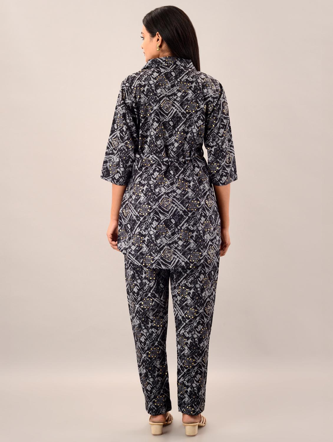 women grey foil print co-ord sets - 20912156 - Standard Image - 4