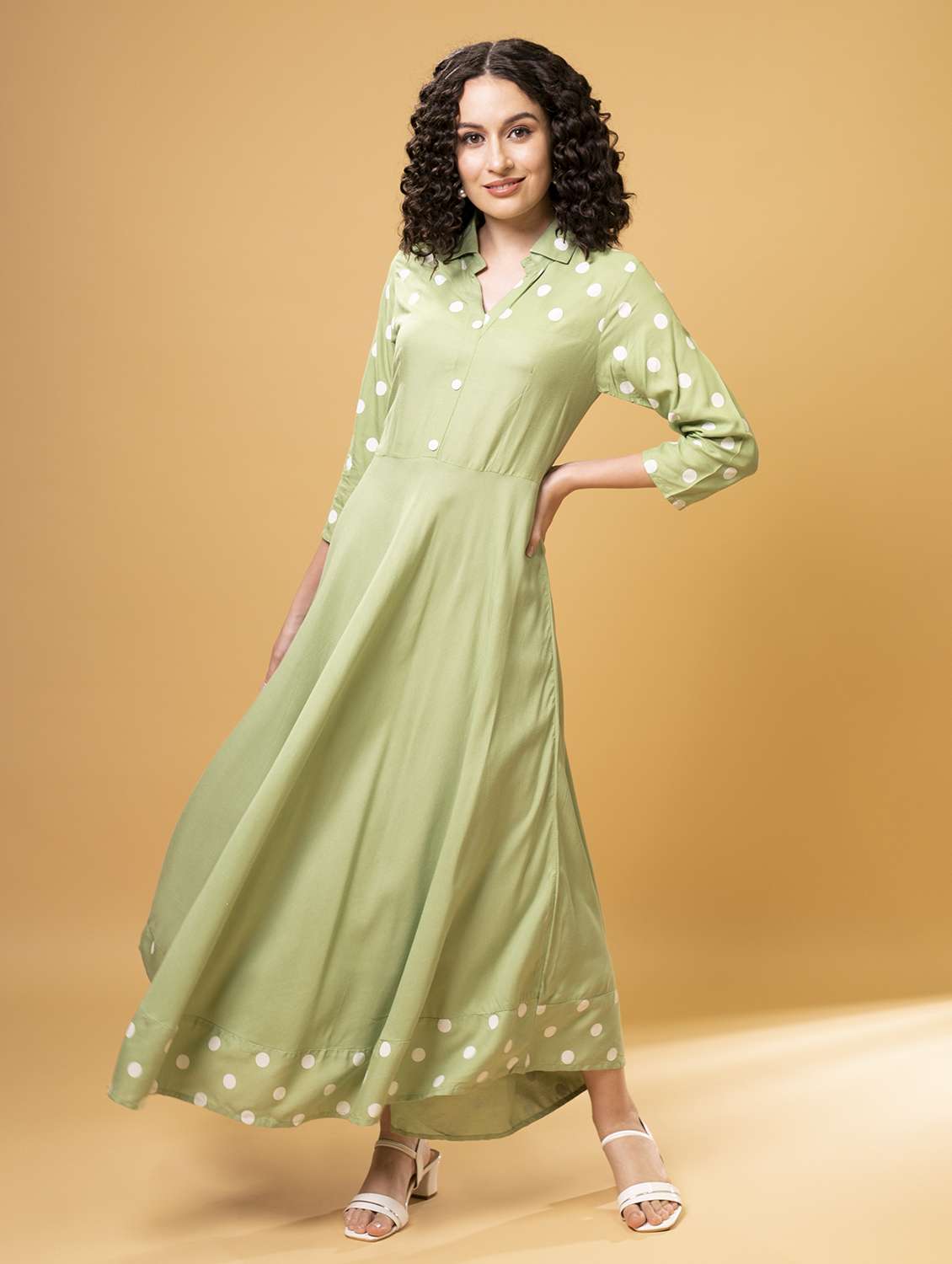 women's polka dotted flared kurta - 20912182 -  Standard Image - 1