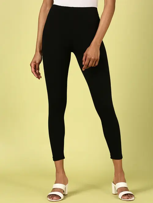 women solid calf lenght legging - 20912225 - Standard Image - 0