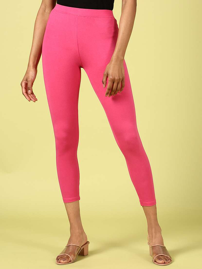 women solid calf lenght legging