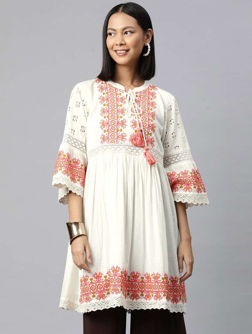 white cotton flared kurti - 20912298 - Zoom Image - 0