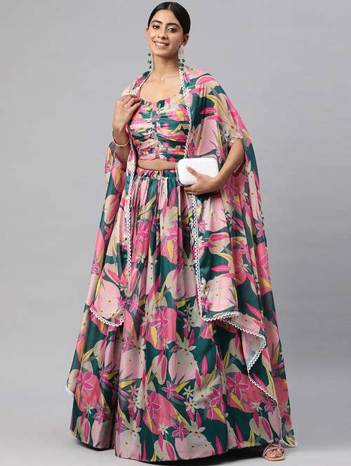green silk flared lehenga - 20912299 -  Standard Image - 0