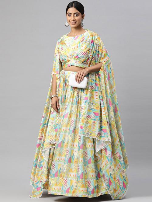 yellow silk flared lehenga - 20912300 - Standard Image - 0
