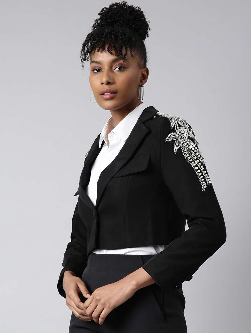 black cotton blend single breasted blazer - 20912310 -  Standard Image - 1