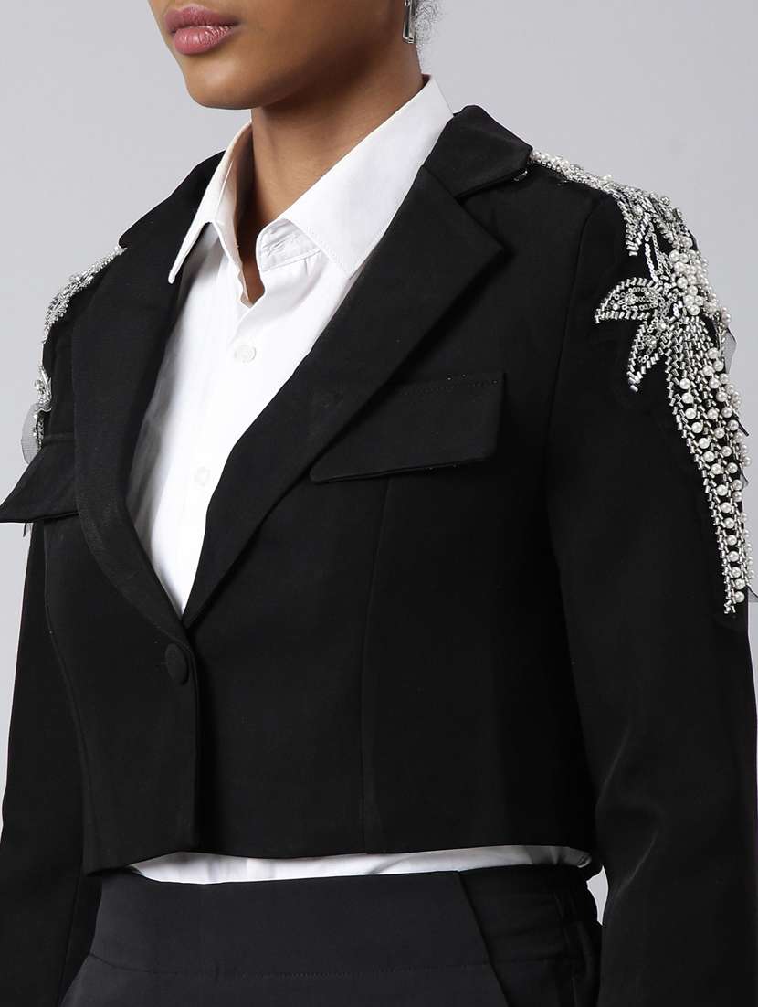 black cotton blend single breasted blazer - 20912310 -  Standard Image - 6