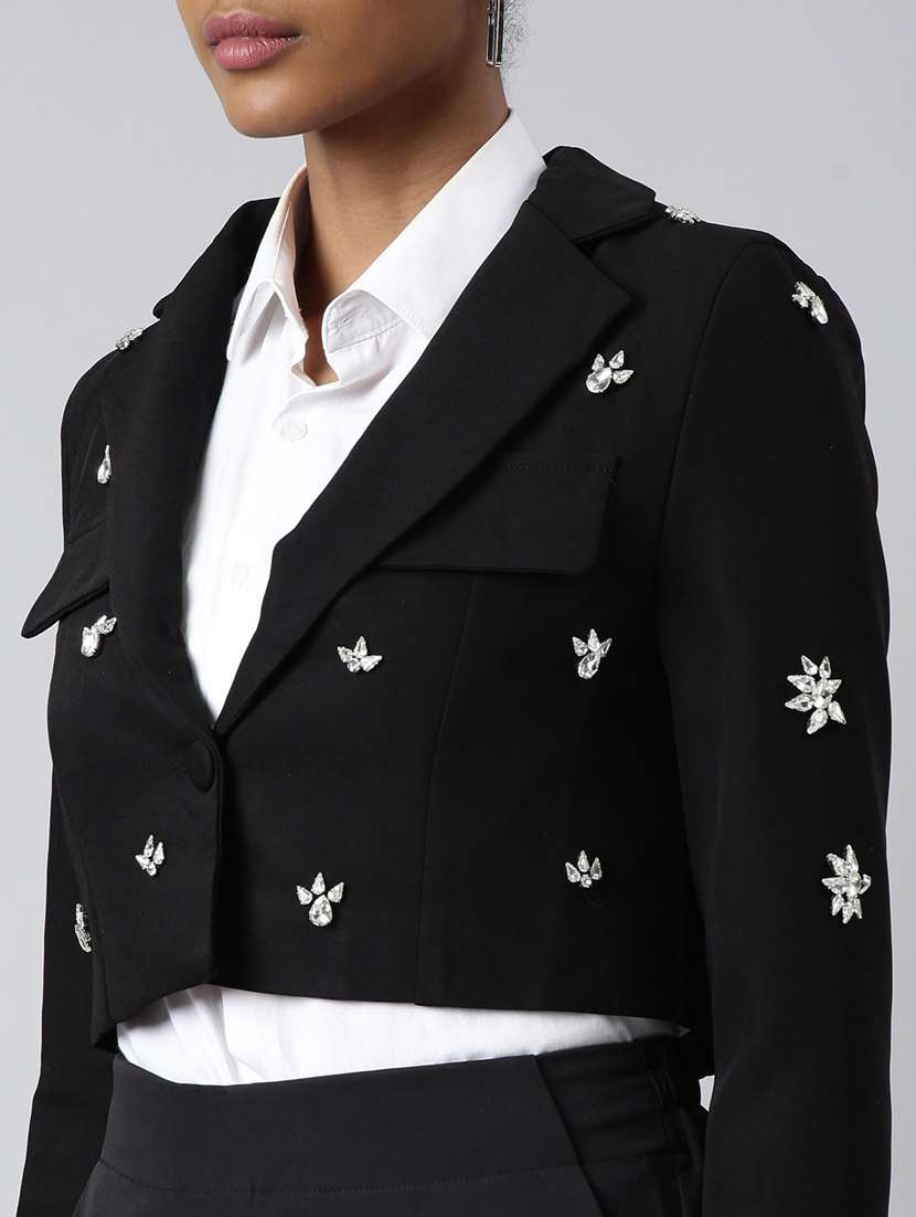 black cotton blend single breasted blazer - 20912312 -  Standard Image - 6