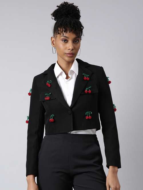 black cotton blend single breasted blazer - 20912313 - Standard Image - 0