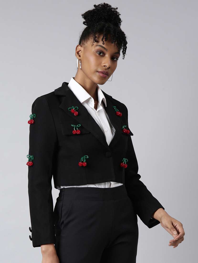 black cotton blend single breasted blazer - 20912313 - Standard Image - 1
