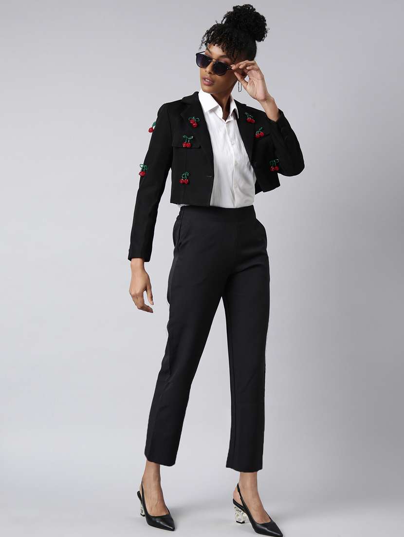 black cotton blend single breasted blazer - 20912313 - Standard Image - 4