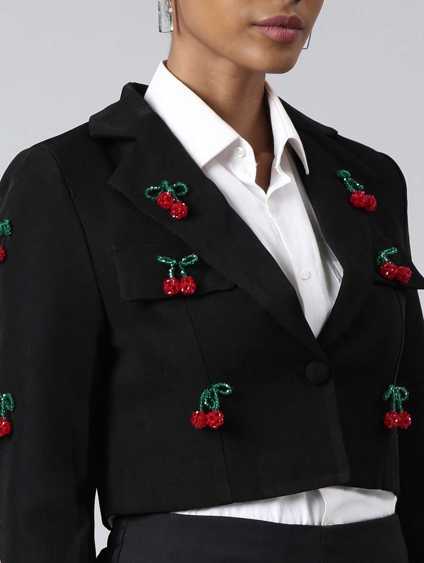 black cotton blend single breasted blazer - 20912313 - Standard Image - 6
