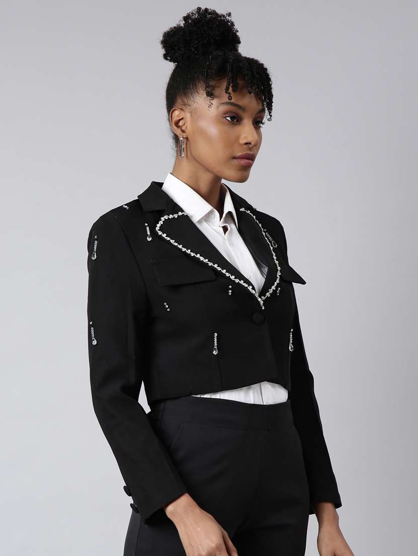 black cotton blend single breasted blazer - 20912314 -  Standard Image - 1