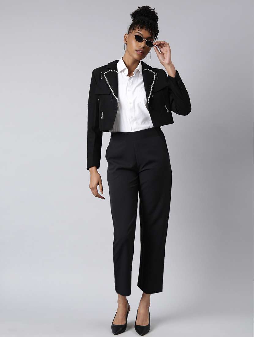 black cotton blend single breasted blazer - 20912314 -  Standard Image - 4