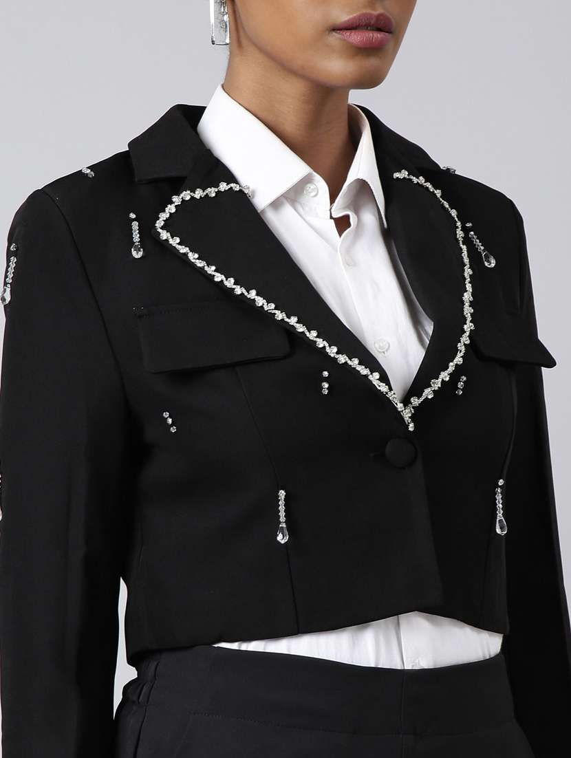 black cotton blend single breasted blazer - 20912314 -  Standard Image - 6