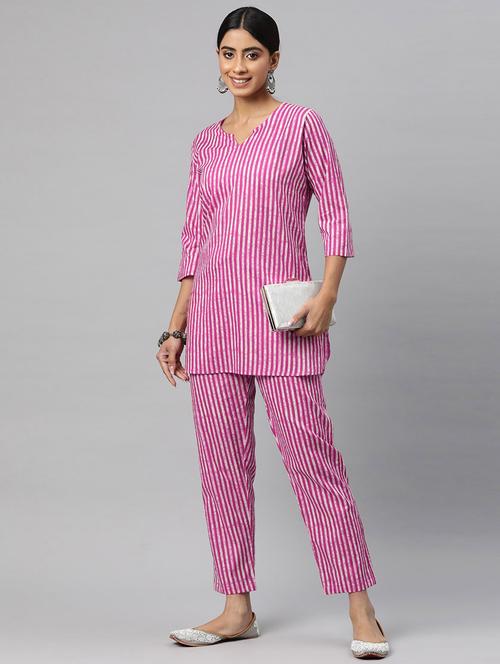 women striped top and pant co-ord set - 20912317 -  Standard Image - 0