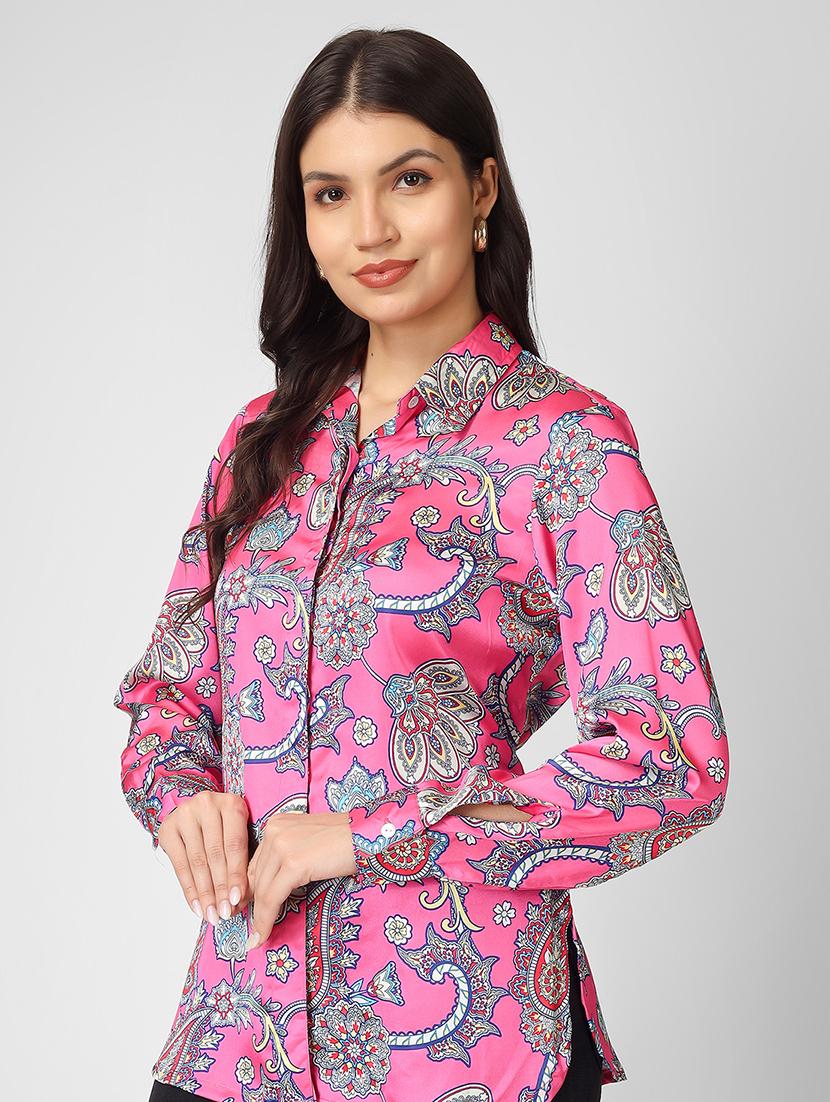 women printed collared long sleeves shirt - 20912320 - Zoom Image - 0