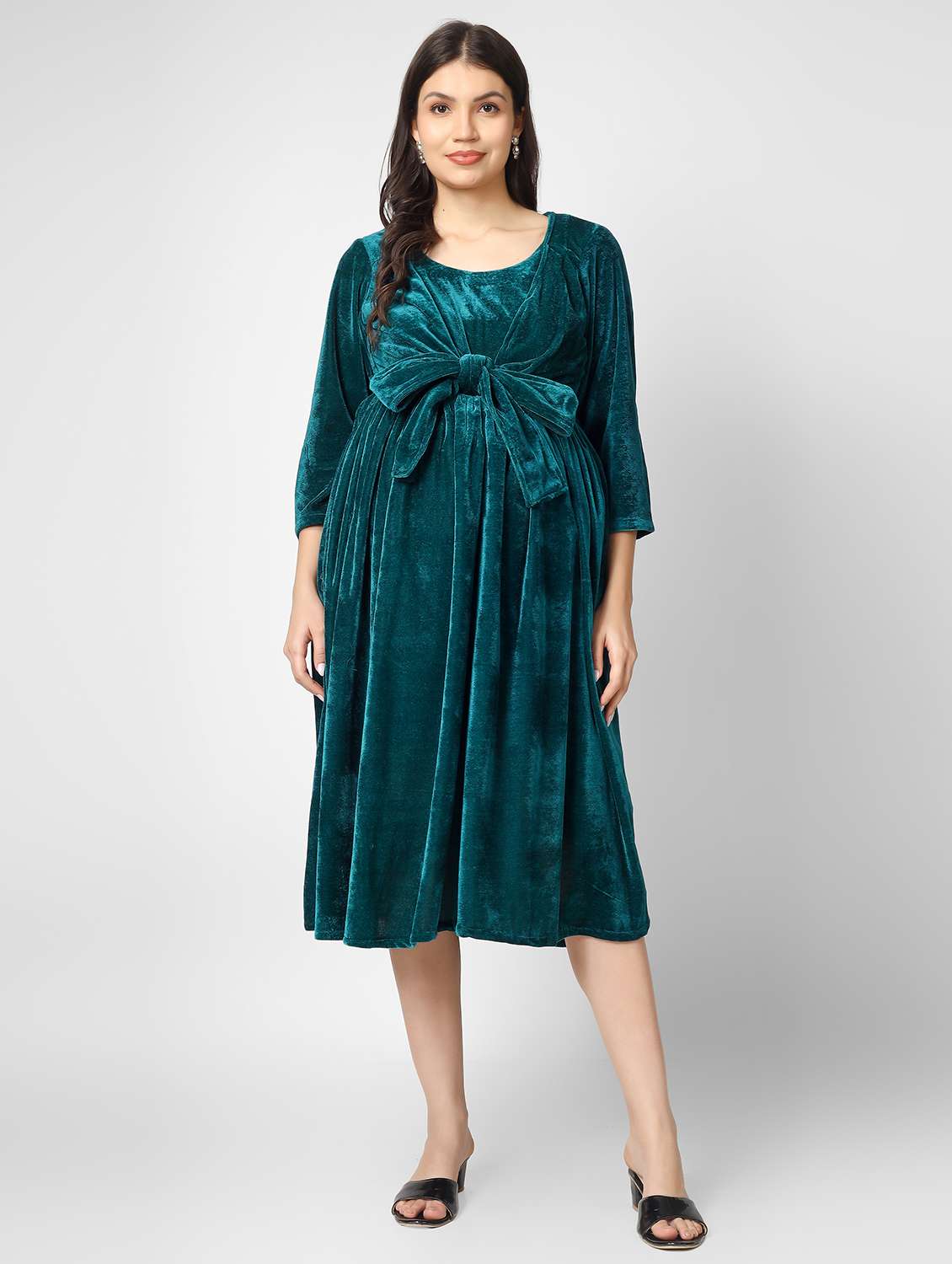 women teal solids maternity wear