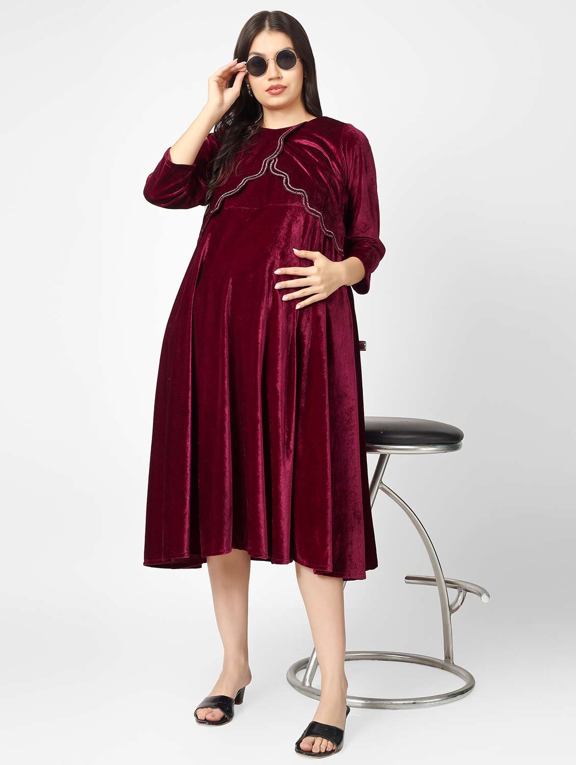 women burgundy solids maternity wear
