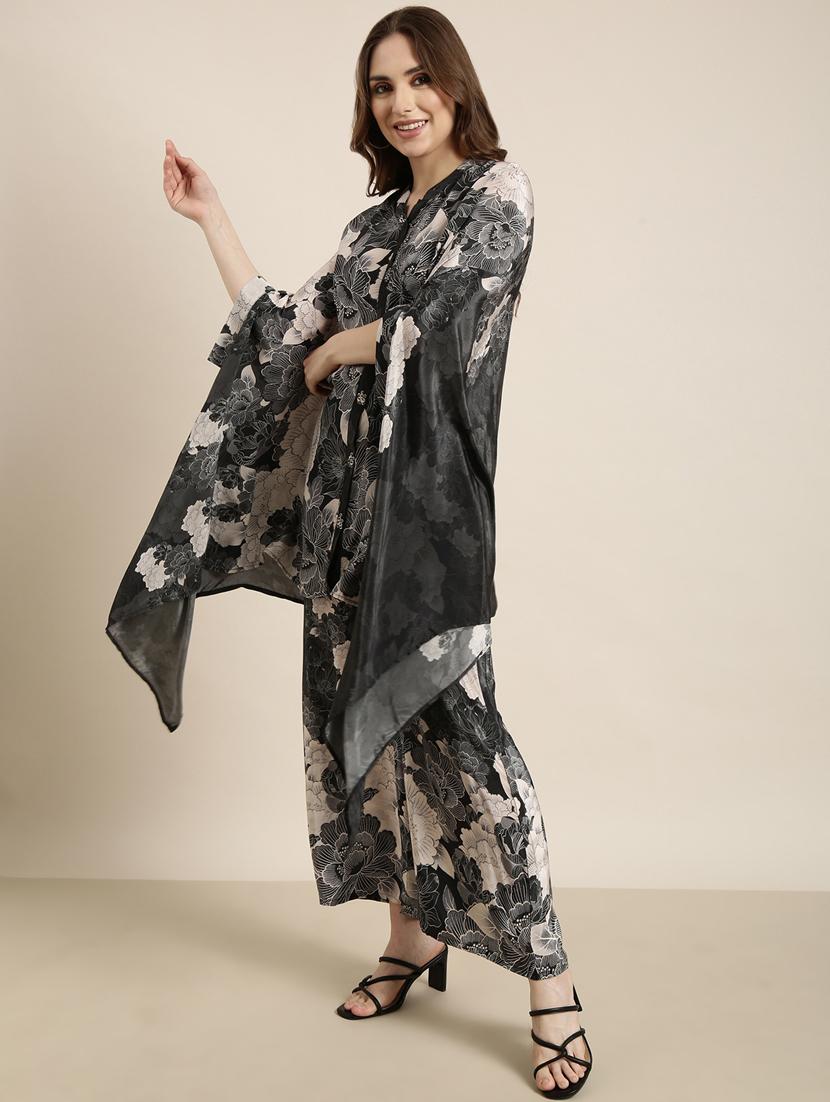 women charcoal floral printed shirt and trouser co-ord set - 20913398 - Standard Image - 1