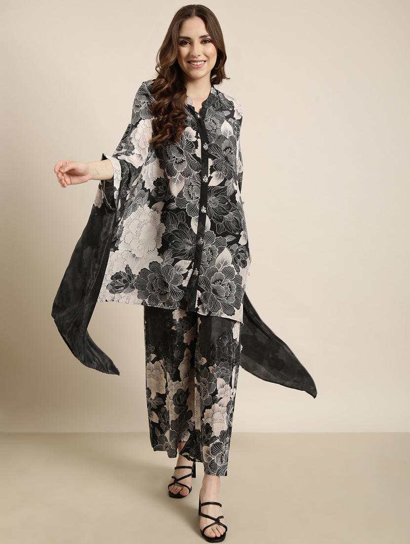 women charcoal floral printed shirt and trouser co-ord set - 20913398 - Standard Image - 4