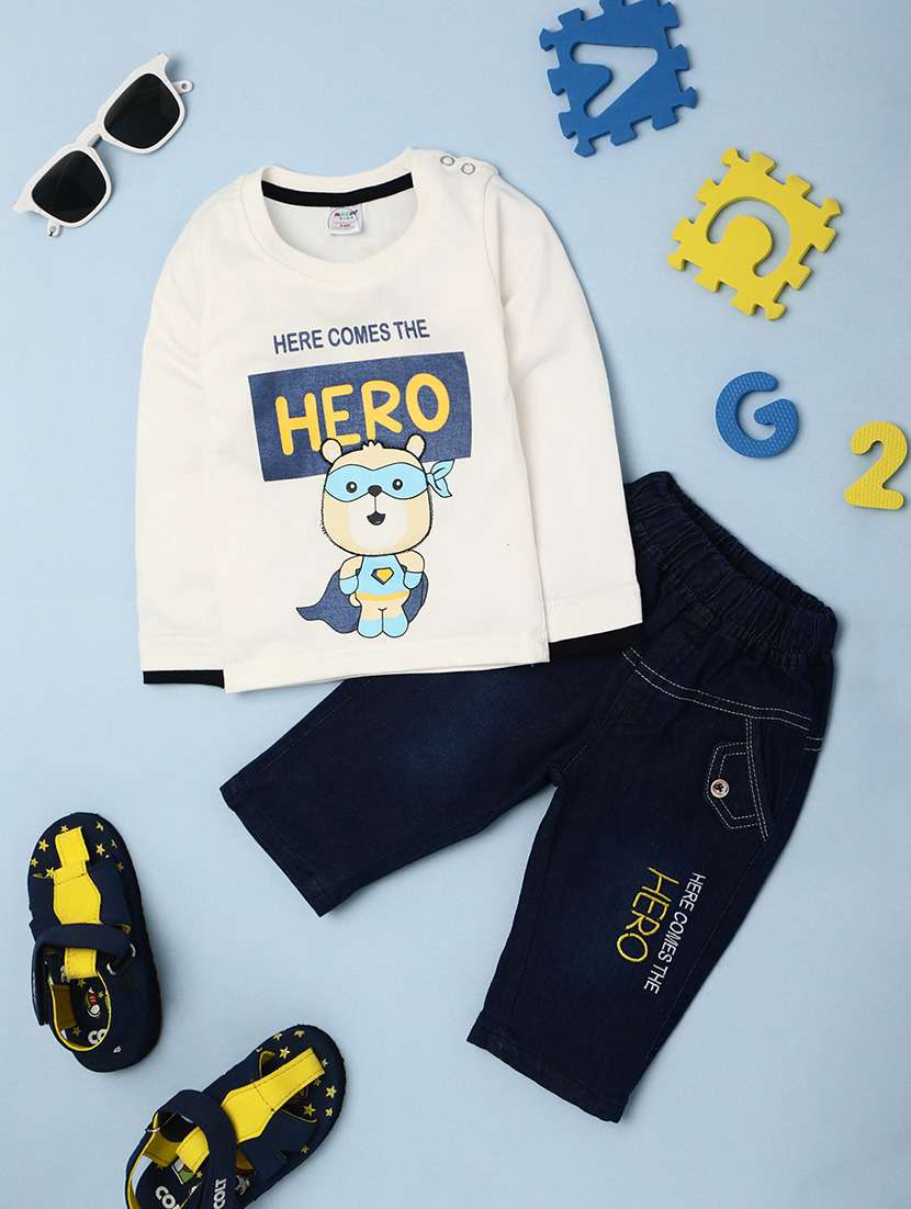 boys round neck graphic printed full length set