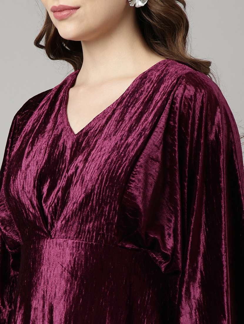 women burgundy solid fit & flare dress - 20915720 -  Standard Image - 6