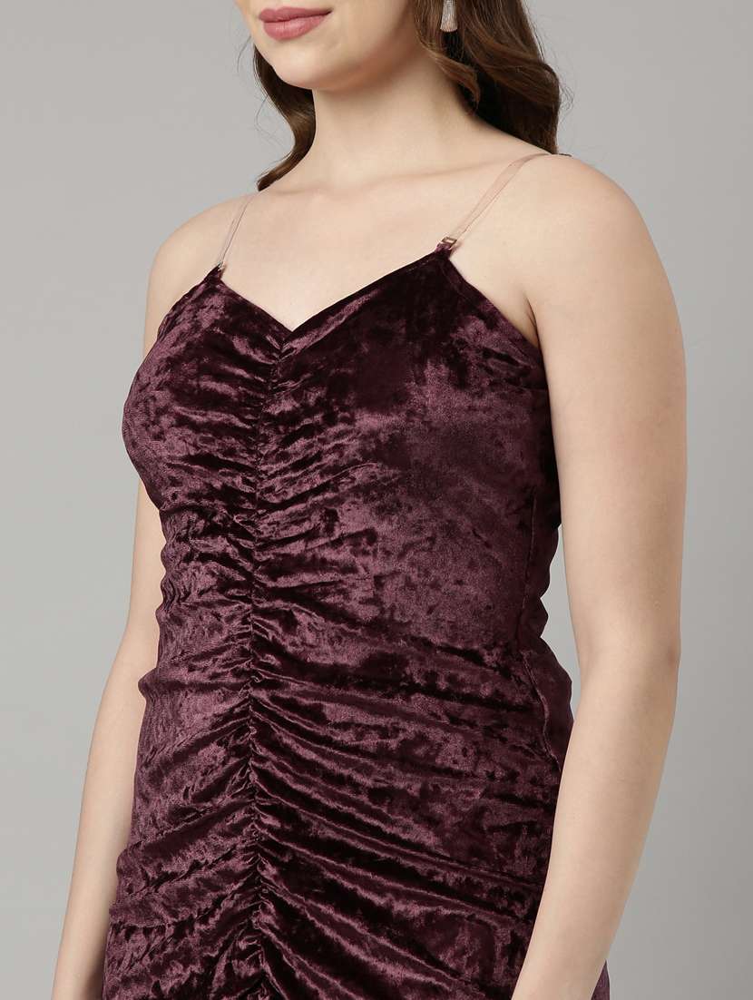 womne solid shoulder strap ruched dress - 20915721 -  Standard Image - 6