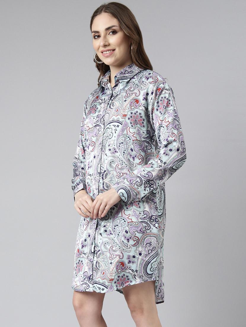 women printed collared shirt dress - 20915733 - Standard Image - 1