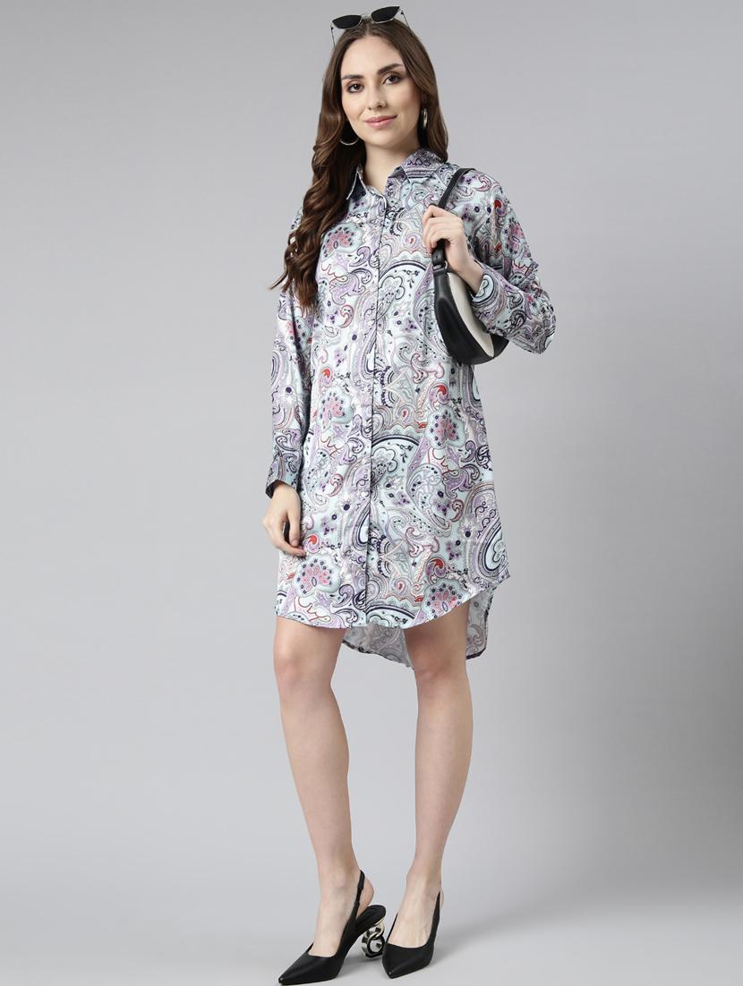 women printed collared shirt dress - 20915733 - Standard Image - 4