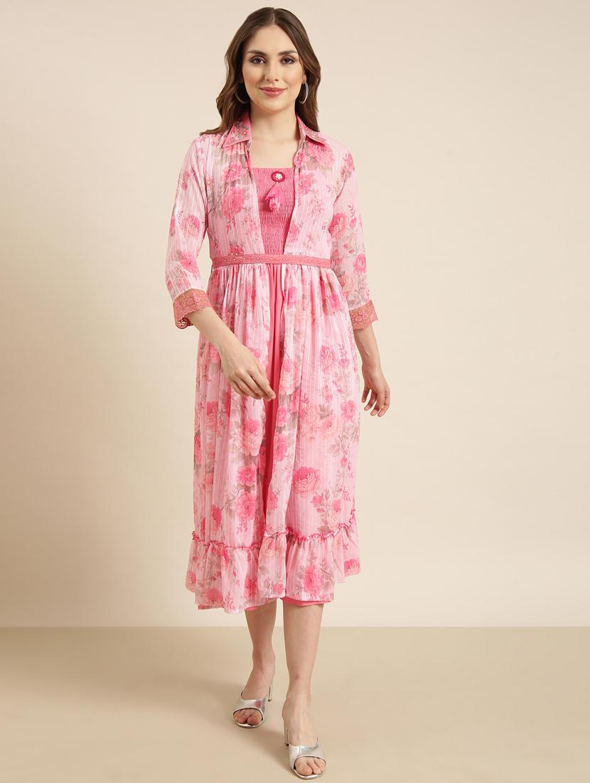 pink floral printed layered dress - 20915739 - Zoom Image - 0