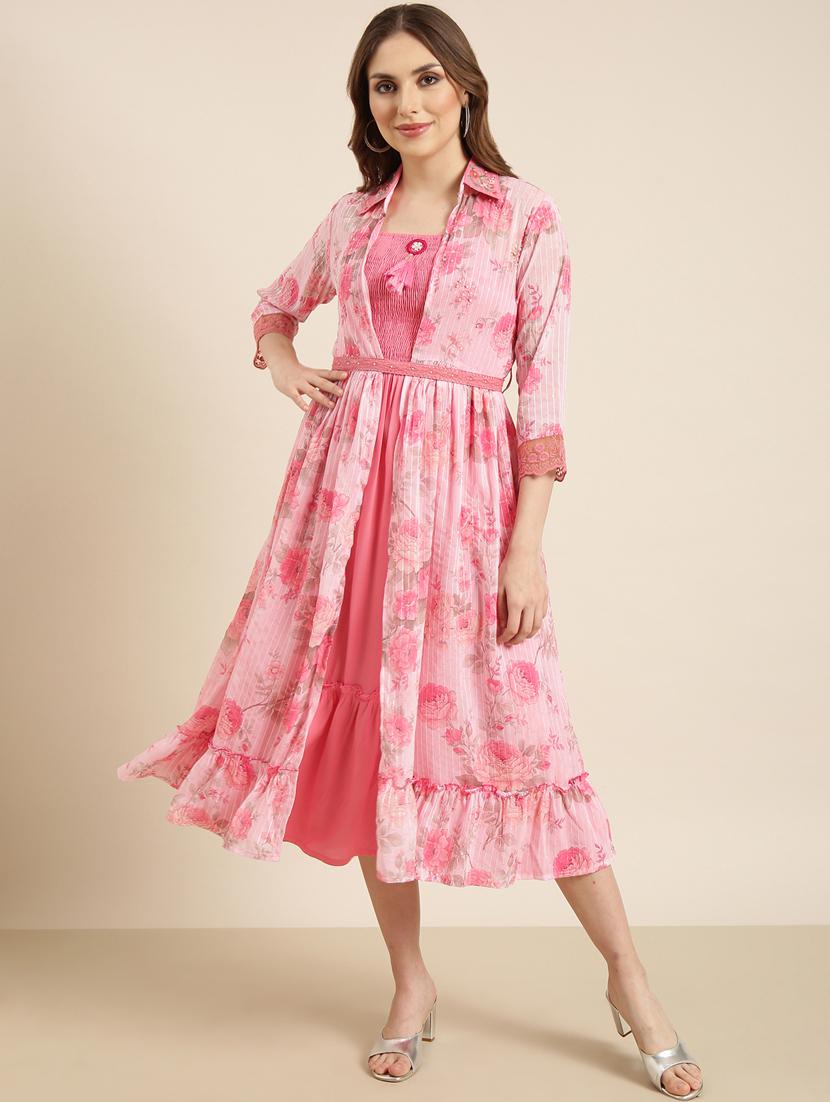 pink floral printed layered dress - 20915739 - Standard Image - 1