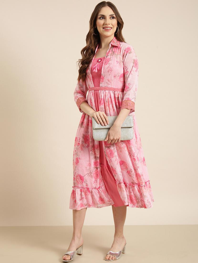 pink floral printed layered dress - 20915739 - Standard Image - 4