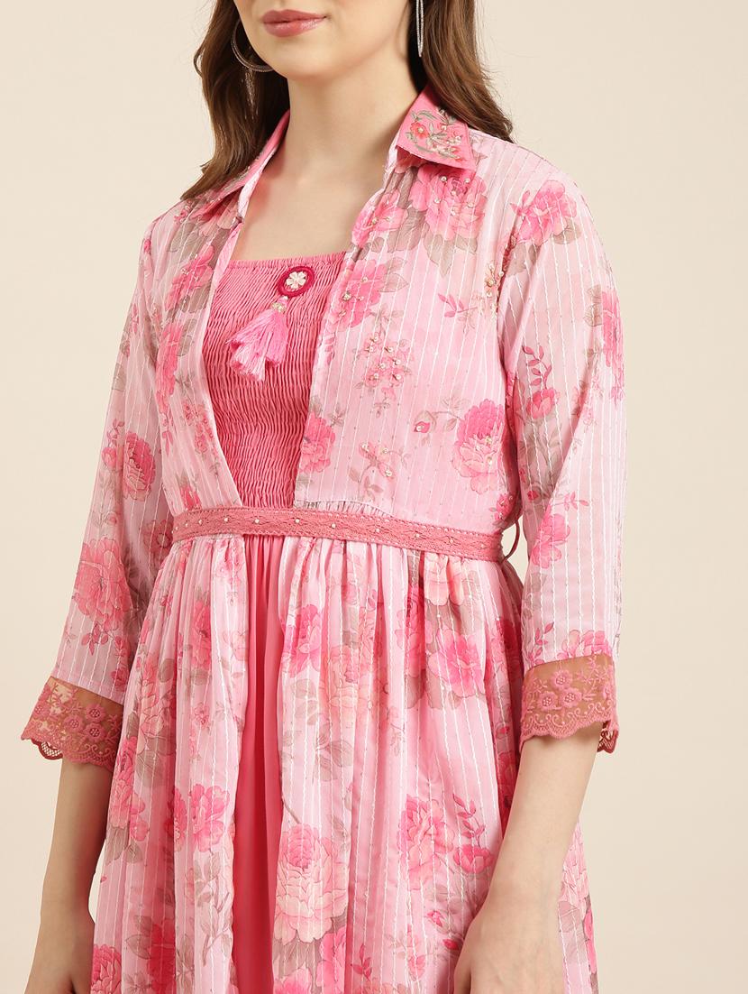 pink floral printed layered dress - 20915739 - Standard Image - 6