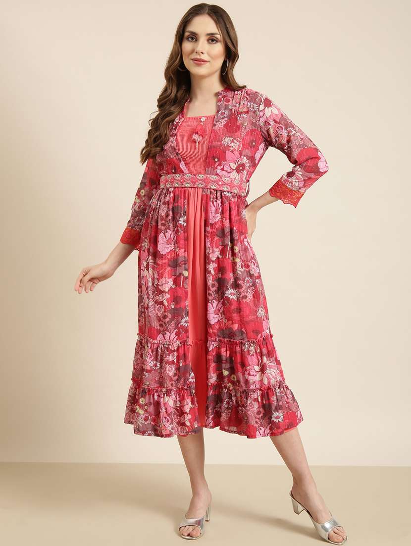 women pink floral printed layered dress - 20915740 -  Standard Image - 4